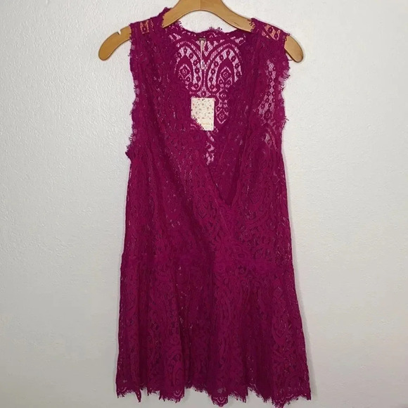New Free People Bright Orchid Lace Slip Dress S - Picture 4 of 11